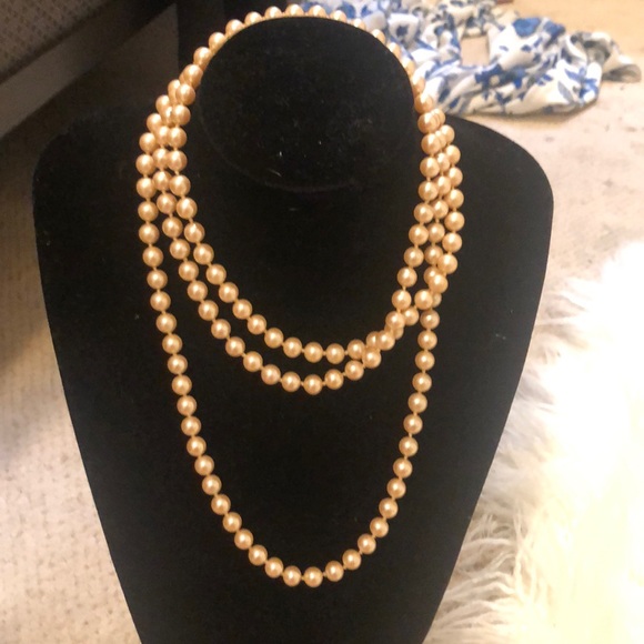 Vintage Jewelry - VINTAGE FAUX LONG EXTRA LONG PEARL NECKLACE